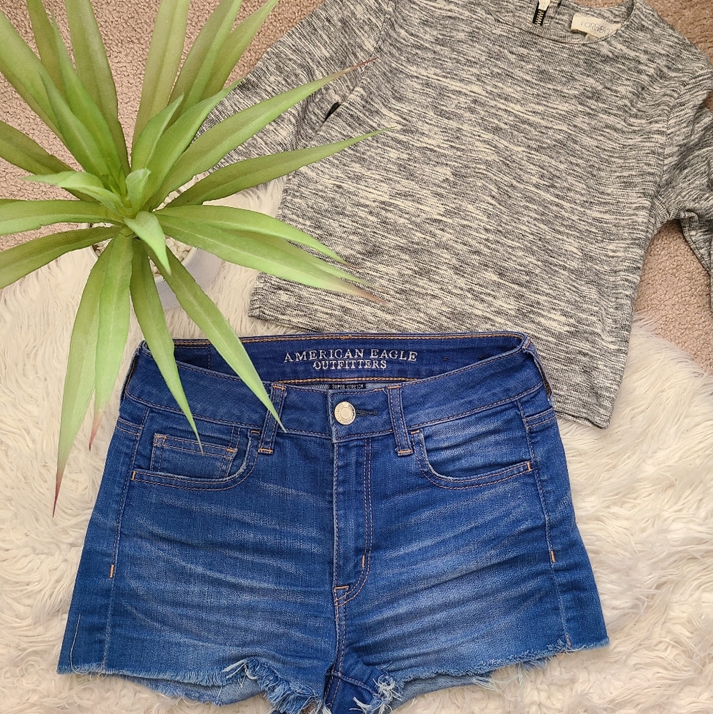 American eagle hi-rise shortie blue jean shorts